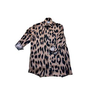 Emily Phillips Cheetah Girlfriend Button Down Linen Shirt Size 4 Made In USA
